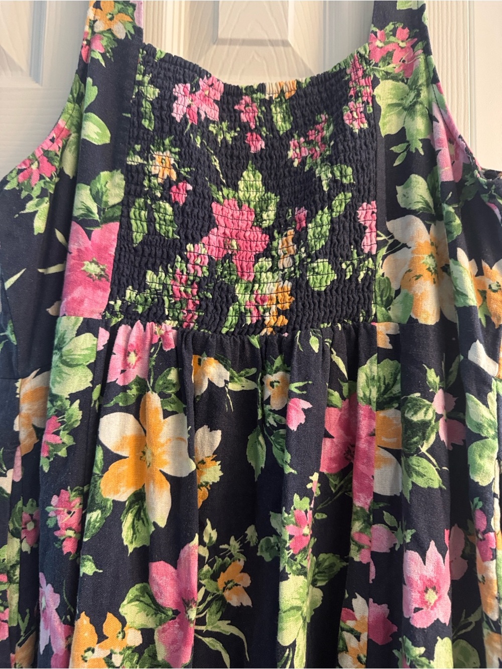 Floral Strap Midi Dress in Navy with Pink & Yellow Flowers - Picture 4 of 5